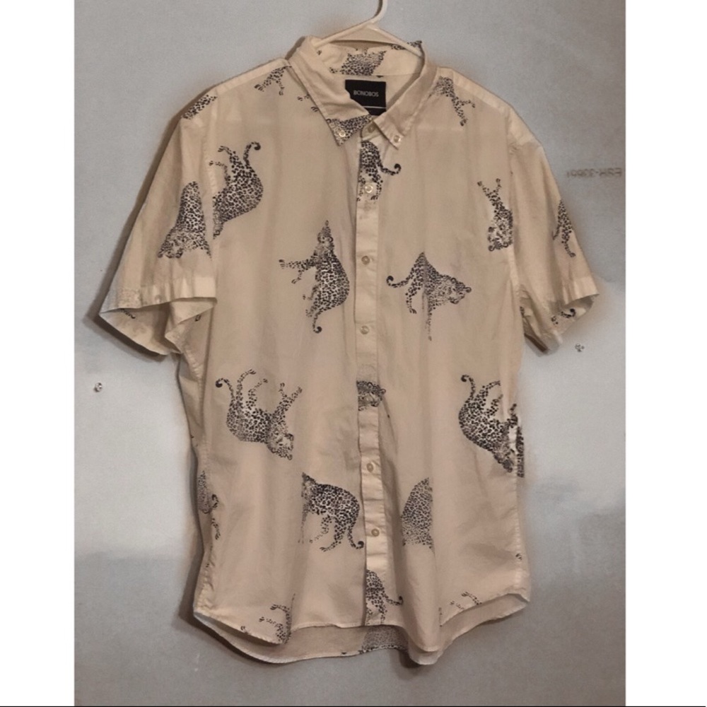 Bonobos Printed White Short Sleeve Button Down